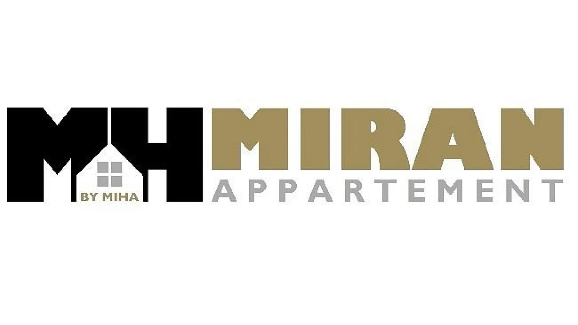 Logo von MH Miran Appartement, stilisierte Schrift in Schwarz und Gold.