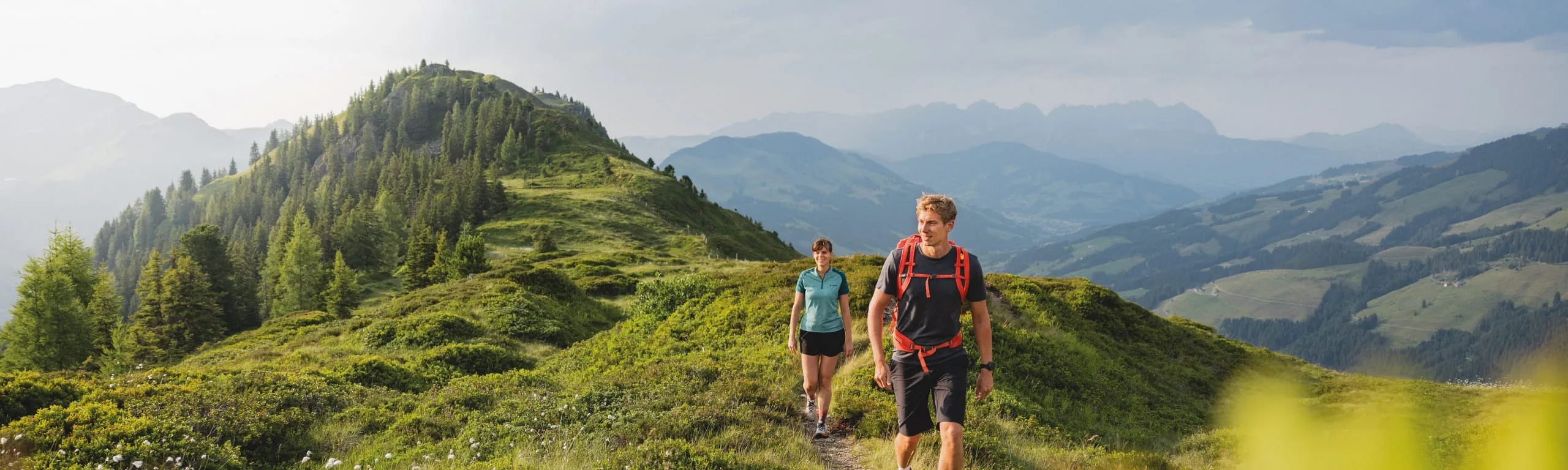 Wanderer auf einem Weg im Brixental in den Sommermonaten